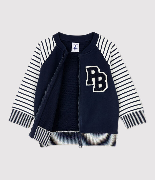 Cappotto Teddy in molleton beb&egrave;. blu/bianco